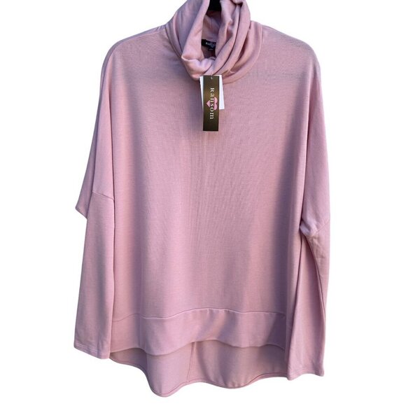 Ransom Womens Pink Cowl Neck Long Sleeve Lightweight Uneven Hem Turtleneck New L - Picture 1 of 10
